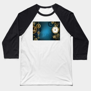 Turquoise Background with Gears ( Steampunk ) Baseball T-Shirt